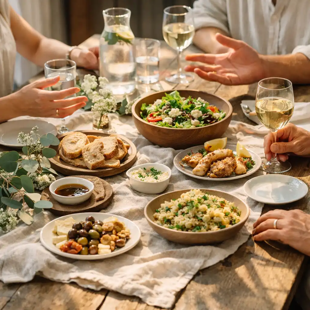 Sunlit shared dining moment
