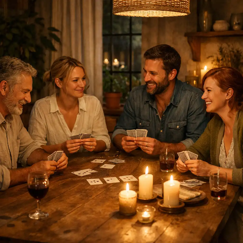 Guests enjoying a relaxed poker evening around a table